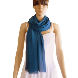 Teal Blue Chiffon Shawl. Chiffon Scarf. Teal Blue Long Scarf.
