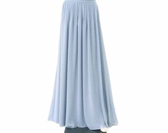 Casual Elegance with Long Light Blue Skirt