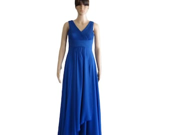 blue long satin dress Mermaid Strapless Satin Long Prom Dress With Slit, Royal Blue / 4