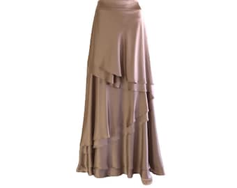 Dark Tan Bridesmaid Skirt. Silk Maxi Skirt. Long Evening Skirt. Party Skirt.