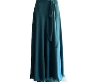 Teal Blue Maxi Skirt. Teal Blue bridesmaid Skirt. Long Evening Skirt. Chiffon Floor Length Skirt.