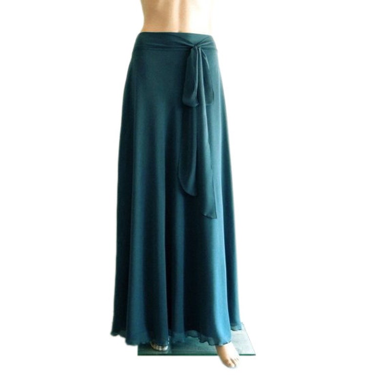 Teal Blue Maxi Skirt. Teal Blue bridesmaid Skirt. Long Evening Skirt. Chiffon Floor Length Skirt. image 1