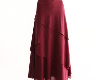 Burgundy Maxi Skirt. Burgundy Bridesmaid Skirt. Chiffon Evening Skirt.