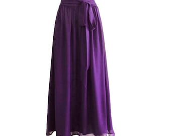 Maxi Skirt . Dark Purple Long Bridesmaid Skirt. Dark Purple Chiffon Floor Length Skirt.