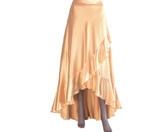 Peach Bridesmaid Skirt. Silk Maxi Skirt. Long Evening Skirt. Party Skirt.