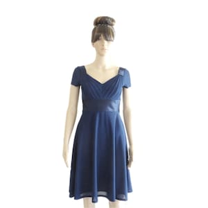 Navy Blue Bridesmaid Dress. Cap Sleeves Dress
