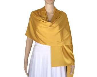 Gold Silk Shawl. Soft Silk Wrap Scarf. Gold Long Scarf.
