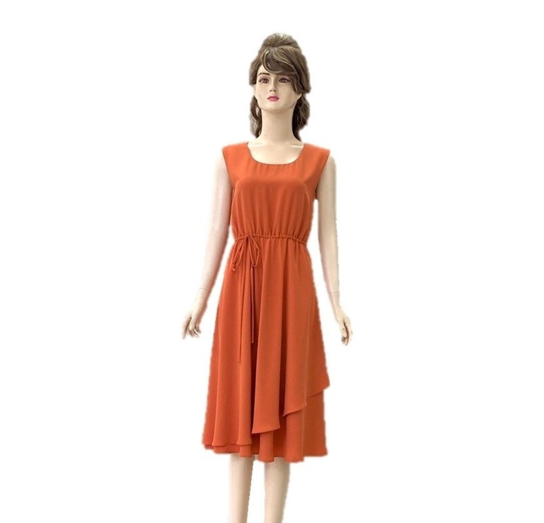 Burnt Orange Bridesmaid Dress. Burnt Orange Evening Dress. Silk Knee Length Dress.