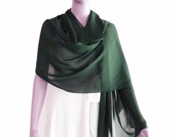 Forest Green Shawl. Forest Green Wrap Scarf. Long Chiffon Scarf