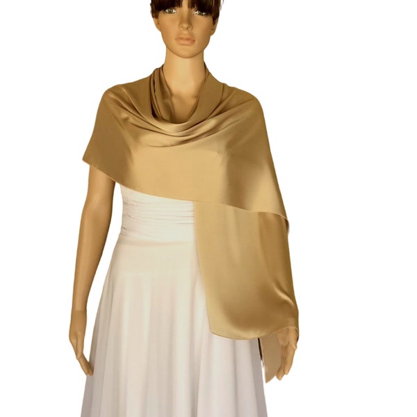 Light Caramel Silk Shawl. Soft Silk Wrap Scarf. Light Caramel Long Scarf.