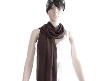 Dark Brown Chiffon Shawl. Soft Chiffon Scarf. Dark Brown Long Scarf.