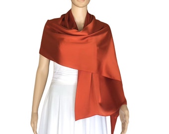 Burnt Orange Silk Shawl. Soft Silk Wrap Scarf. Burnt Orange Long Scarf.