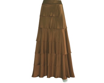 Caramel Bridesmaid Skirt. Silk Maxi Skirt. Long Evening Skirt. Party Skirt.