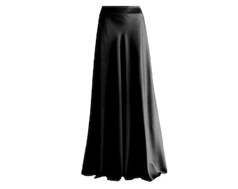 Black Maxi Skirt. Black Bridesmaid. Skirt Long Evening Skirt. Silk Floor Length Skirt.