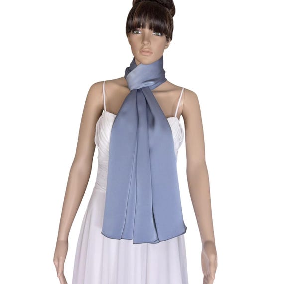 Dark Dusty Blue Wrap Scarf. Dark Dusty Blue Long Scarf. Satin Silk