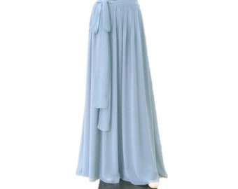 Dusty Blue Maxi Skirt. Chiffon Floor Length Skirt. Dusty Blue Bridesmaid Skirt. Long Evening Skirt.