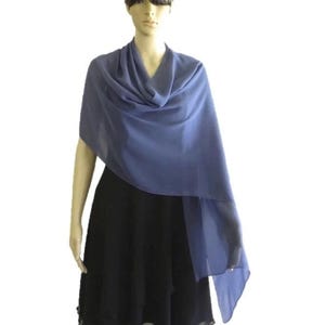 Steel Blue Chiffon Shawl. Soft Chiffon Scarf. Steel Blue Long Scarf.
