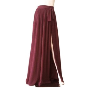 Burgundy Maxi Skirt. Burgundy Bridesmaid Skirt. Long Evening Skirt. Chiffon Floor Length Skirt. Skirt With Slit.