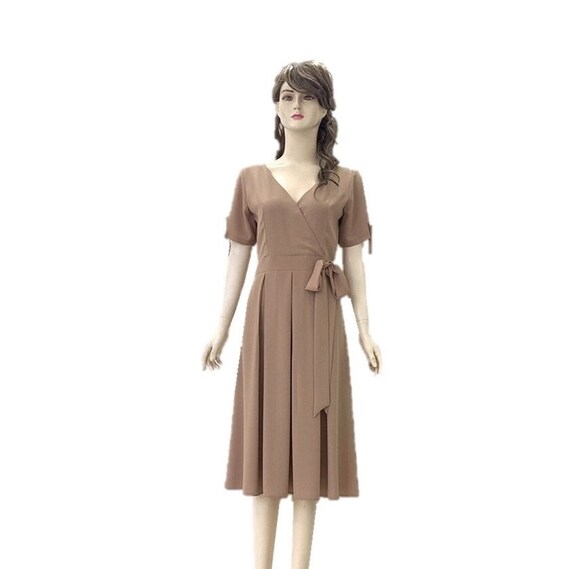 Tan Bridesmaid Dress. Tan Evening Dress. Silk Knee Length Dress. Dress With  Sleeves. - Etsy Finland