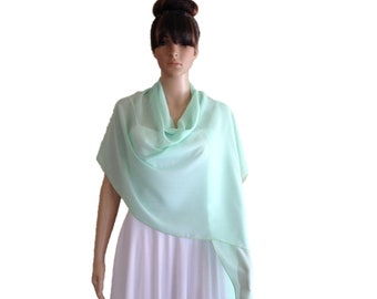 Light Mint Green Chiffon Shawl. Light Mint Green Long Scarf. Chiffon Wrap Scarf.