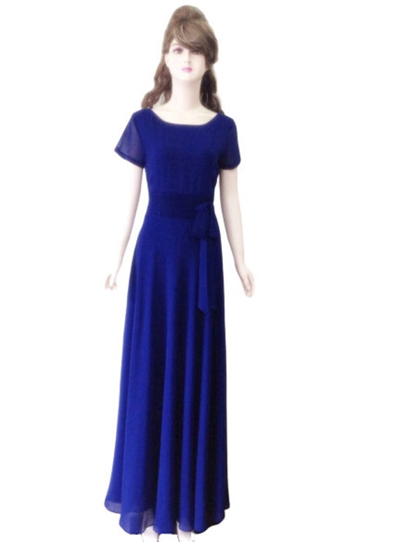sachin and babi light blue dress Royal Blue Chiffon Long Puffy Sleeves A-Line Charming Prom Dresses, CP1188 US0 / Custom Color(Leaving A note)
