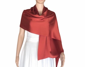 Dark Burnt Orange Silk Shawl. Soft Silk Wrap Scarf. Dark Burnt Orange Long Scarf.
