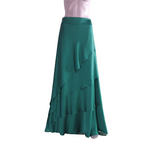 Green maxi skirt silk hot sale