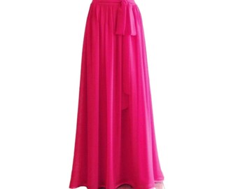 Fuchsia Floor Length Skirt. Fuchsia Bridesmaid Skirt. Chiffon Party Skirt.