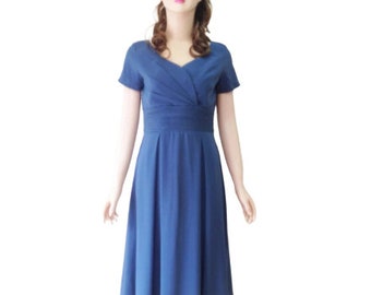 Royal Blue Bridesmaid Dress. Royal Blue Evening Dress. Chiffon Knee Length Dress.