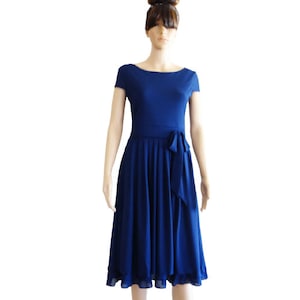 Navy Blue Bridesmad Dress. Cap Sleeves Dress