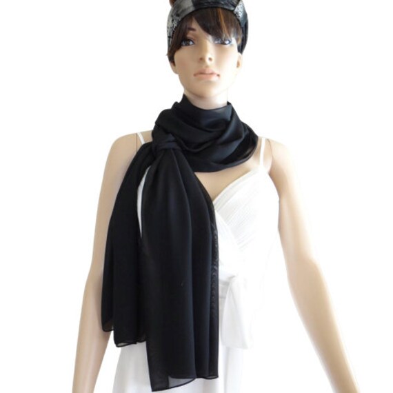 Secret for Longevity Long Rectangle Sheer Chiffon Black Tan
