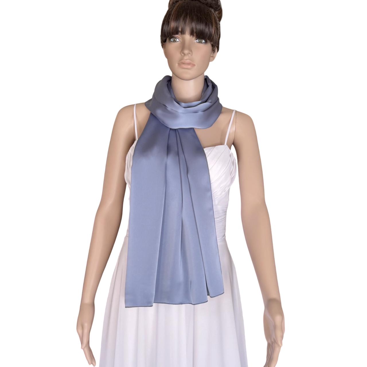 小物 STILL JACQUARD LONG STOLE (DUSTY BLUE) Dark Dusty Blue Wrap Scarf. Dark Dusty Blue Long Scarf. Satin Silk
