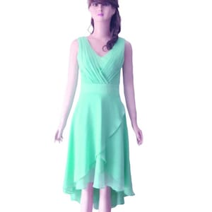 Mint Green Bridesmaid Dress. Mint Green Evening Dress. Chiffon Knee Length Dress.
