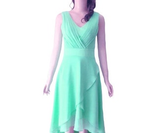Mint Green Bridesmaid Dress. Mint Green Evening Dress. Chiffon Knee Length Dress.