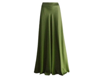 Olive Green Maxi Skirt. Olive Green Bridesmaid. Skirt Long Evening Skirt. Silk Floor Length Skirt.