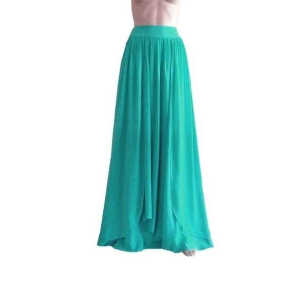 room306♡Chiffon Tuck Maxi Skirt Chiffon Maxi Skirt Women, Summer Swing Chiffon Skirt, Blue