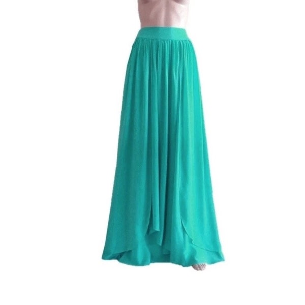 Turquoise Maxi Skirt. Turquoise Bridesmaid. Skirt Long Evening Skirt. Chiffon Floor Length Skirt.