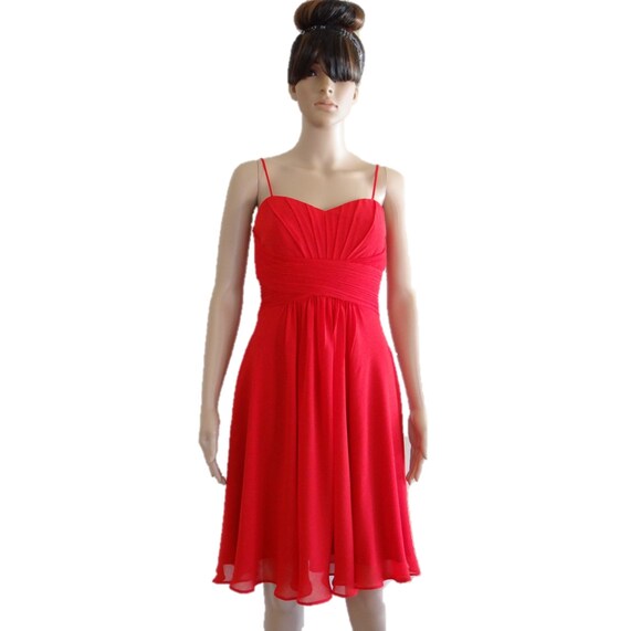 Red Bridesmaid Dress. Red Evening Dress. Chiffon Knee Length Dress. Etsy