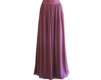 Plum Maxi Skirt. Plum Bridesmaid Skirt. Long Evening Skirt. Chiffon Floor Length Skirt.