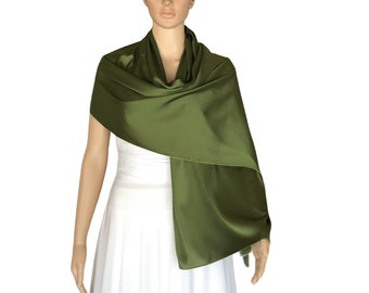 Deep Olive Green Silk Shawl. Soft Silk Wrap Scarf. Deep Olive