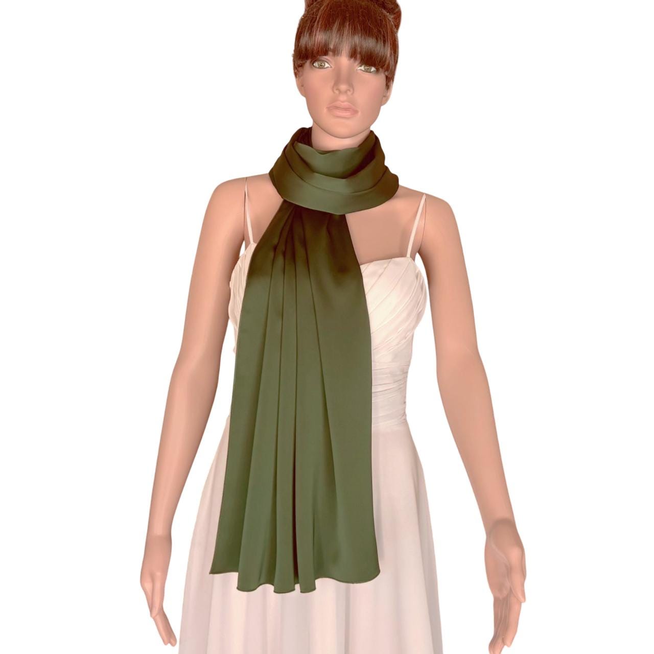 Deep Olive Green Wrap Scarf. Deep Olive Green Long Scarf. Satin