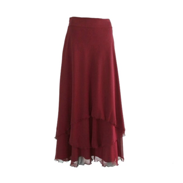 Burgundy Floor Length Skirt. Burgundy Bridesmaid Skirt. Long Evening Skirt.