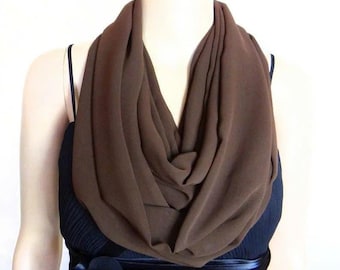 Brown Circles Silky Scarf  Brown Infinity Scarf. Brown Circle Scarf. Soft Silk Loop  main image 2