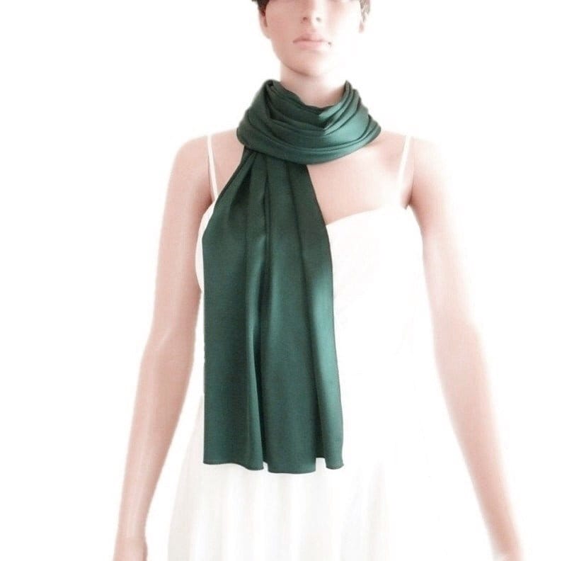 Forrest Green Silky Scarf  Forest Green Silk Scarf – Hand-Dyed Mulberry Silk Shawl  main image 4