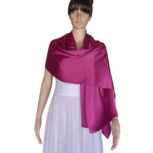 Magenta Wrap Scarf. Magenta Long Scarf. Satin Silk Shawl.
