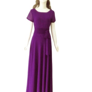 Purple Prom Bridesmaid Dress. Purple Maxi Dress. Chiffon Floor Length Dress. Long Dress With Sleeves.
