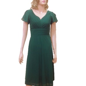 Dark Green Bridesmaid Dress. Dress With Sleeves. Chiffon Knee Length Dress.