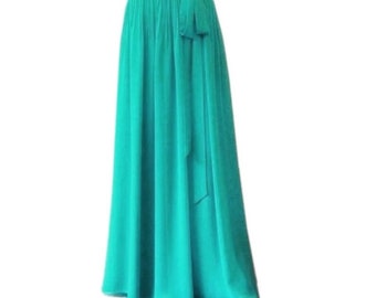 Turquoise Maxi Skirt. Turquoise Bridesmaid Skirt. Long Evening Skirt. Chiffon Floor Length Skirt.