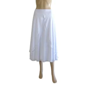 White Midi Skirt. White Mid Calf SKirt. Chiffon Evening Skirt.