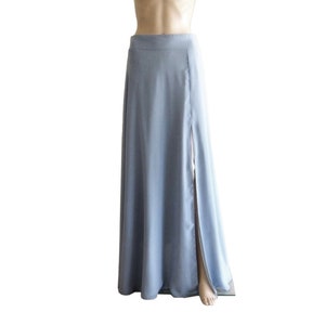 Bluish Grey Maxi Skirt. Bluish Grey Bridesmaid Skirt. Long Evening Skirt. Chiffon Floor Length Skirt. Skirt with Slit.